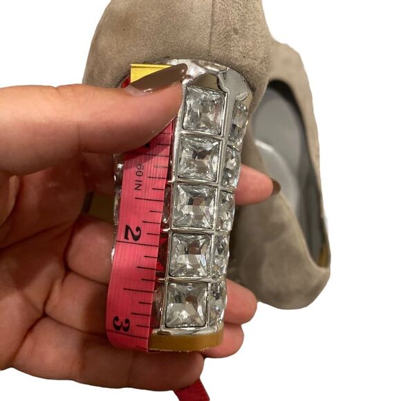 Dune London Bindy Crystal Block Heel Beige Grey Suede Leather Size 10 - Picture 9 of 10